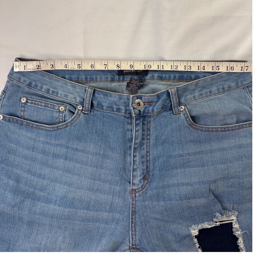 Ashley‎ Stewart Women's Size 16 Blue Skinny Patch Distressed Stretch Denim Jeans - Picture 7 of 10